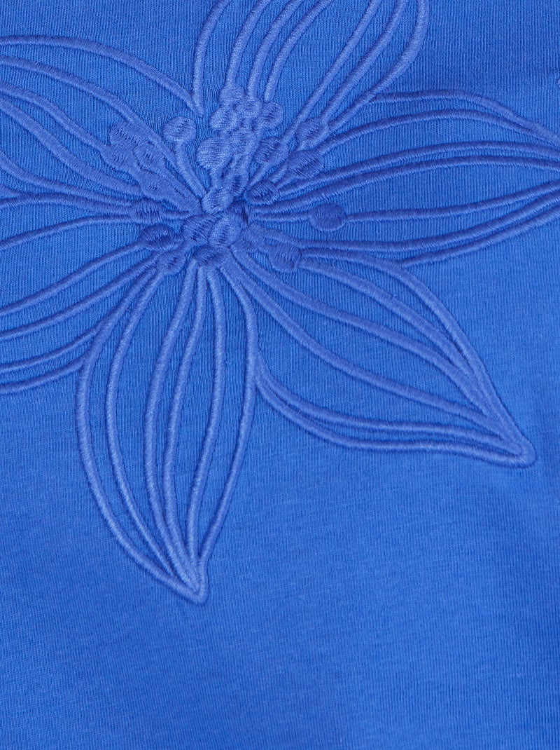 T-shirt broderie ton sur ton - Damart Bleu - Kiabi