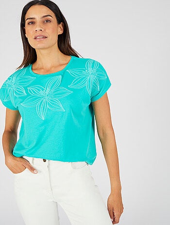 T-shirt broderie ton sur ton - Damart