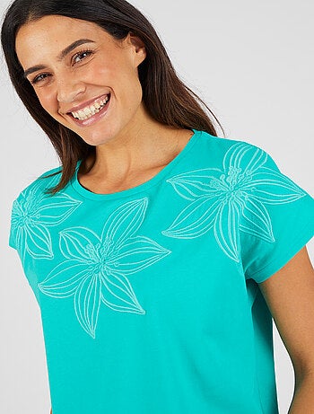 T-shirt broderie ton sur ton - Damart