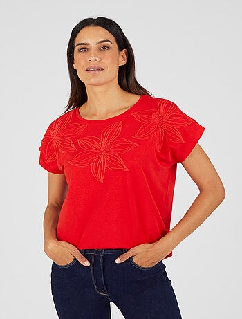 T-shirt broderie ton sur ton - Damart