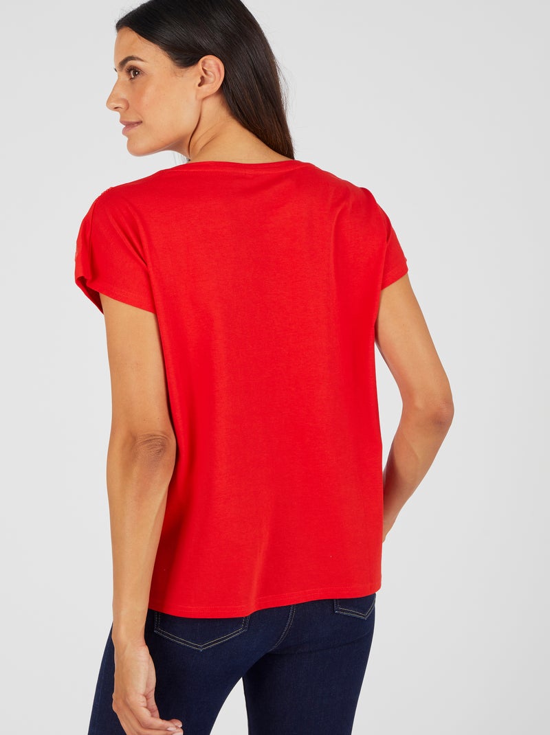 T-shirt broderie ton sur ton - Damart Rouge - Kiabi