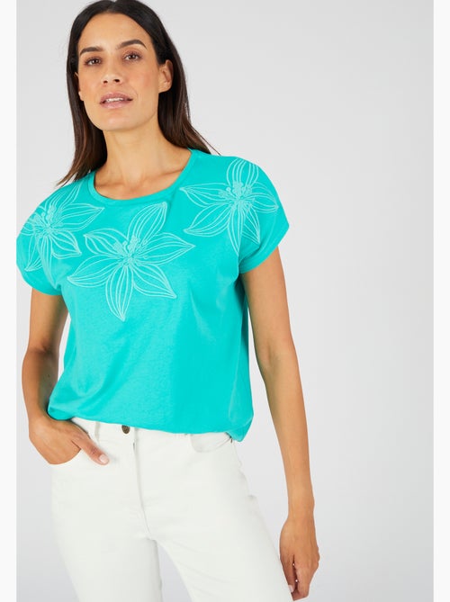 T-shirt broderie ton sur ton - Damart - Kiabi