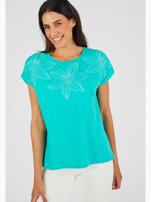 T-shirt broderie ton sur ton - Damart - Kiabi