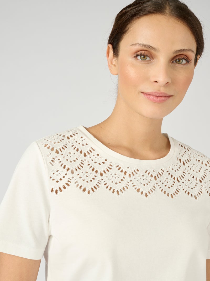 T-shirt broderies ajourées - damart Blanc cassé - Kiabi