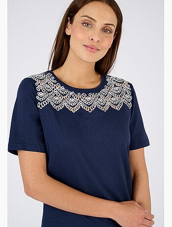 T-shirt broderies ajourées - Damart