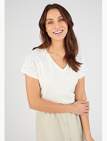 T-shirt broderies ajourées en pur coton - Damart