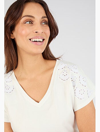 T-shirt broderies ajourées en pur coton - Damart