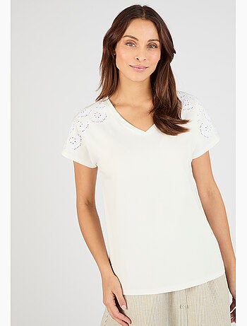 T-shirt broderies ajourées en pur coton - Damart
