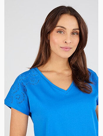 T-shirt broderies ajourées en pur coton - Damart