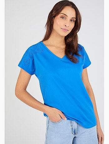 T-shirt broderies ajourées en pur coton - Damart