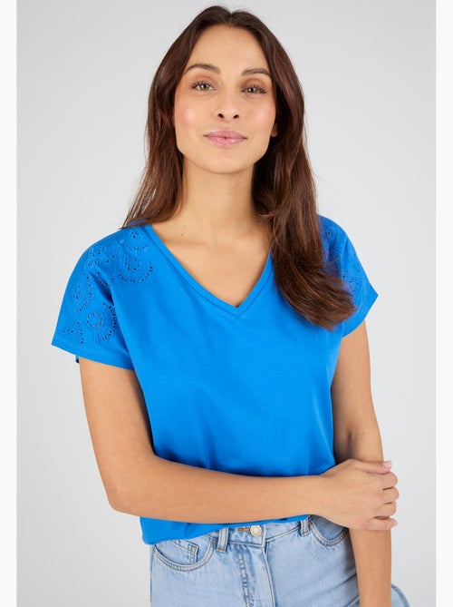 T-shirt broderies ajourées en pur coton - Damart - Kiabi