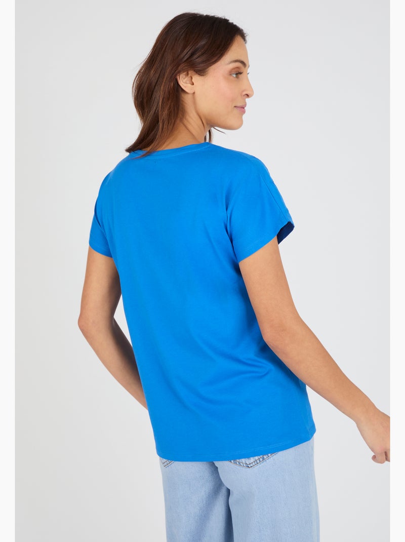 T-shirt broderies ajourées en pur coton - Damart Bleu - Kiabi