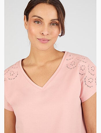 T-shirt broderies ajourées en pur coton - Damart