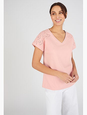 T-shirt broderies ajourées en pur coton - Damart