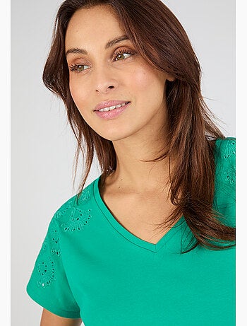 T-shirt broderies ajourées en pur coton - Damart