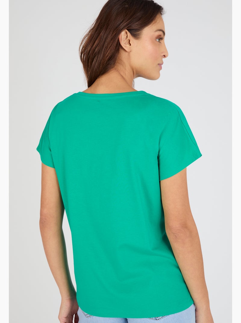 T-shirt broderies ajourées en pur coton - Damart Vert - Kiabi