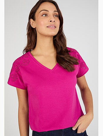 T-shirt broderies ajourées en pur coton - Damart