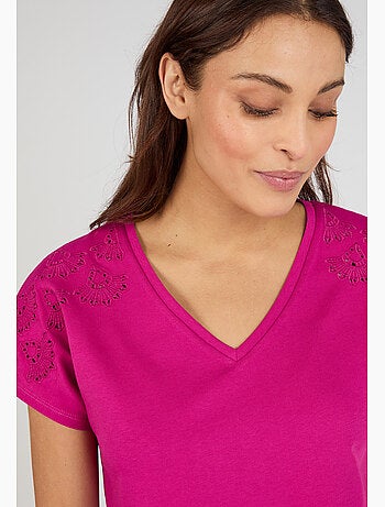 T-shirt broderies ajourées en pur coton - Damart