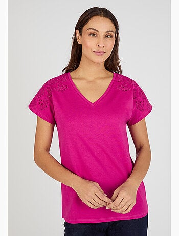 T-shirt broderies ajourées en pur coton - Damart
