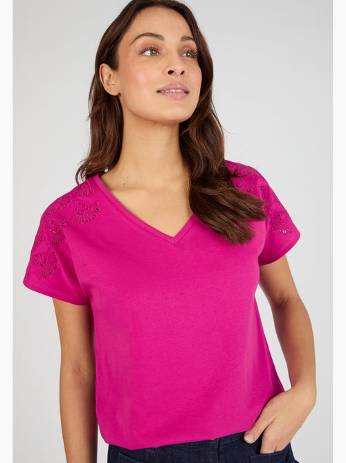 T-shirt broderies ajourées en pur coton - Damart - Kiabi