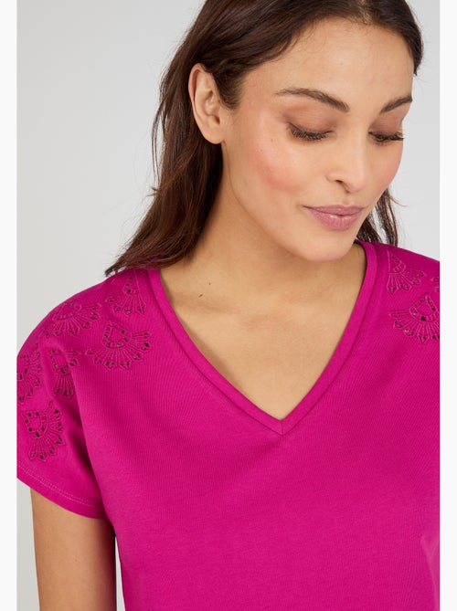 T-shirt broderies ajourées en pur coton - Damart - Kiabi