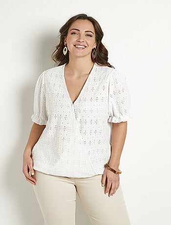 T-shirt cache-coeur blousant broderie