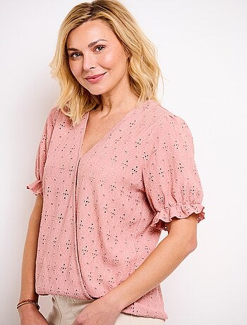 T-shirt cache-coeur blousant broderie