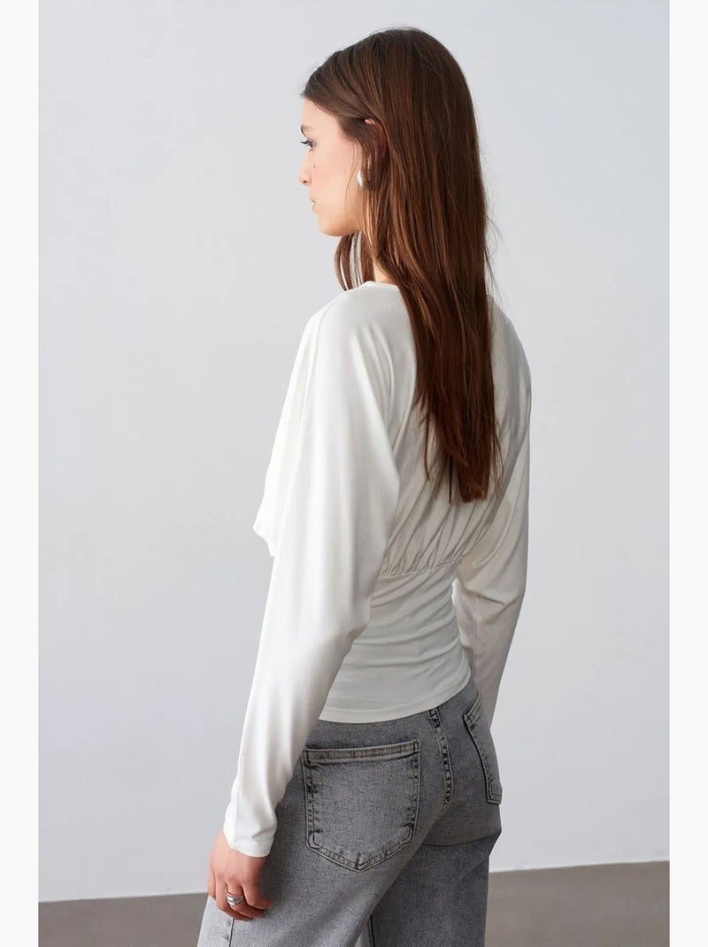 T-shirt cache-cœur col v manches longues dilvin Blanc - Kiabi