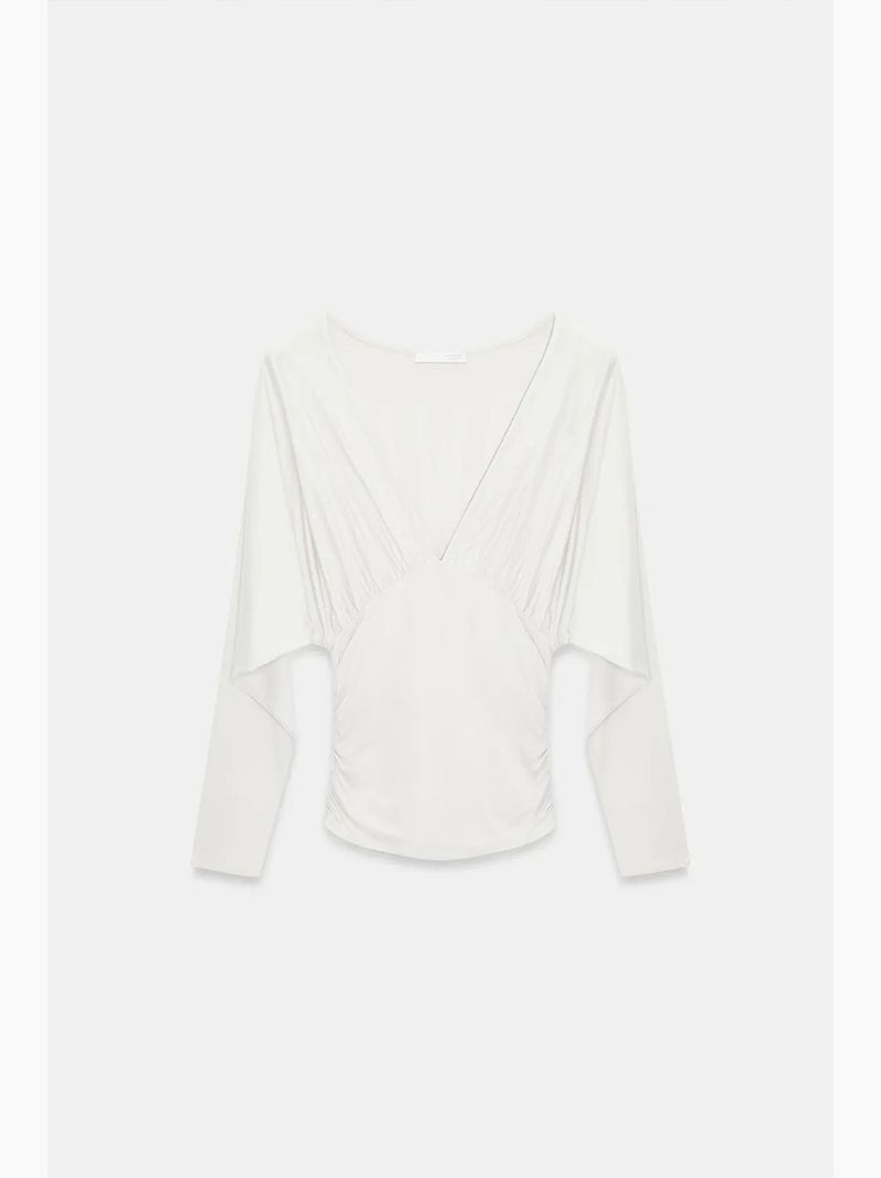 T-shirt cache-cœur col v manches longues dilvin Blanc - Kiabi