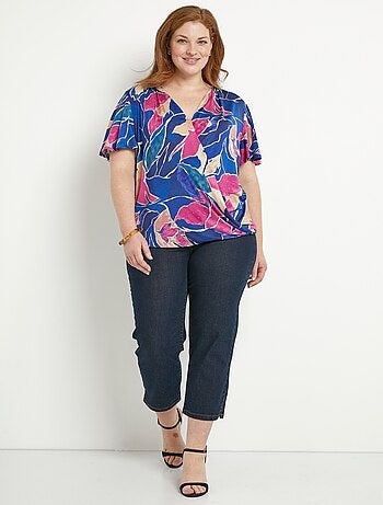 T-shirt cache-coeur long blousant motif floral