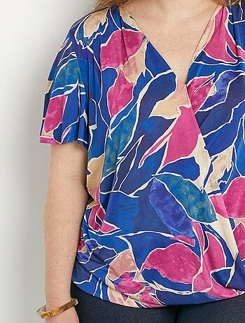 T-shirt cache-coeur long blousant motif floral