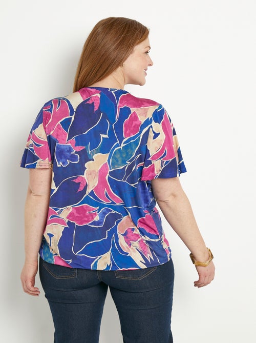 T-shirt cache-coeur long blousant motif floral - Kiabi