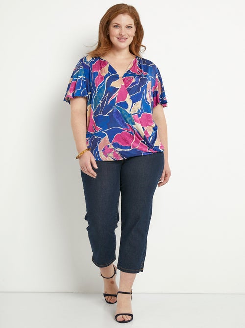 T-shirt cache-coeur long blousant motif floral - Kiabi