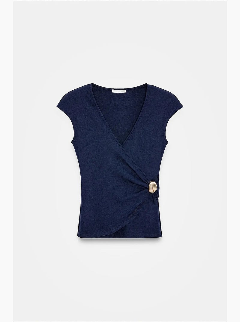 T-shirt cache-cœur manches courtes dilvin Bleu marine - Kiabi