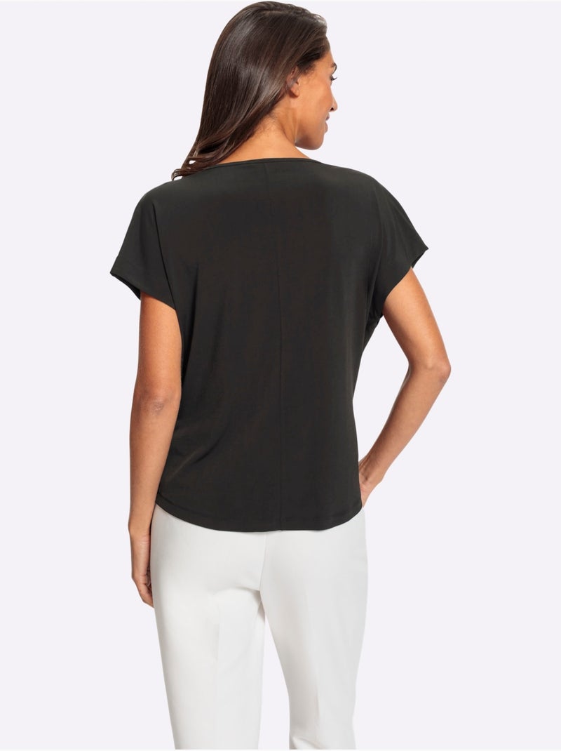 T-shirt Cache-cœur Superbe Aspect Cache-cœur - Taille Standard - Helline Noir - Kiabi