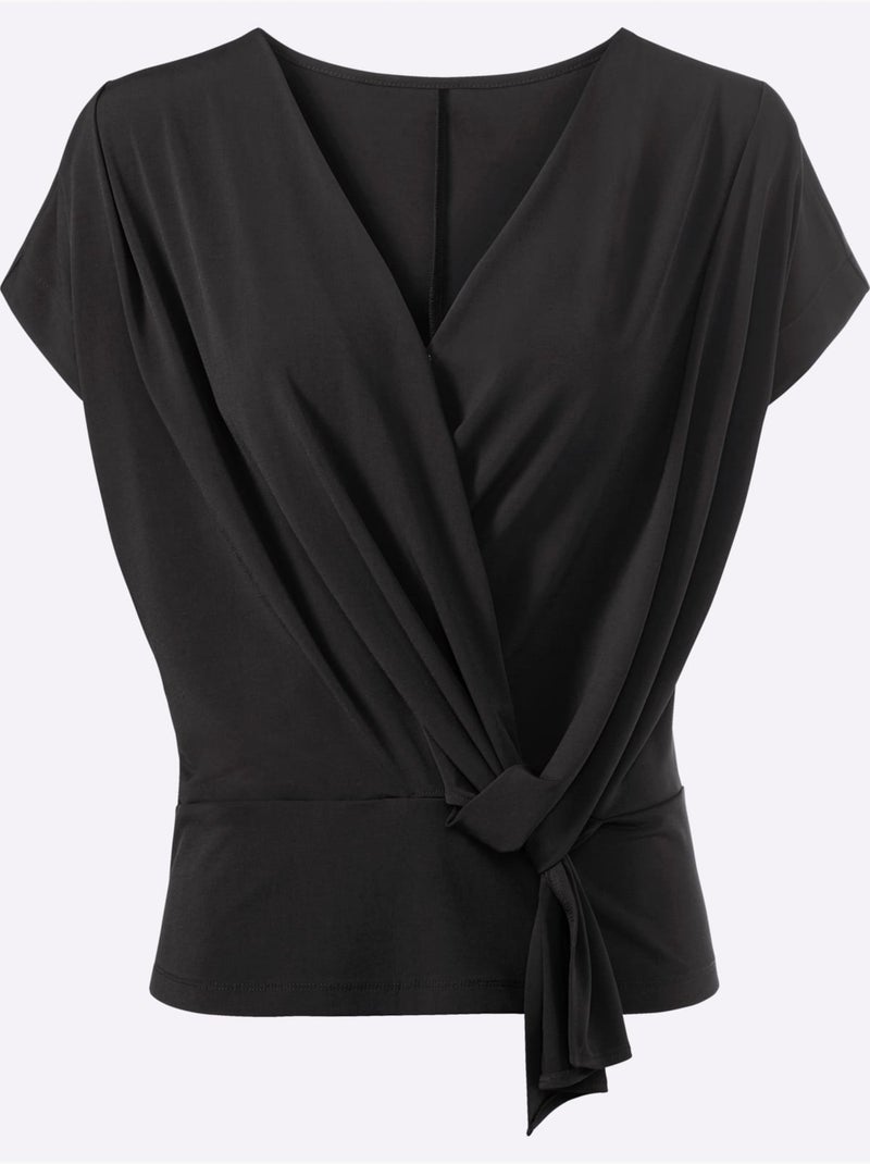 T-shirt Cache-cœur Superbe Aspect Cache-cœur - Taille Standard - Helline Noir - Kiabi