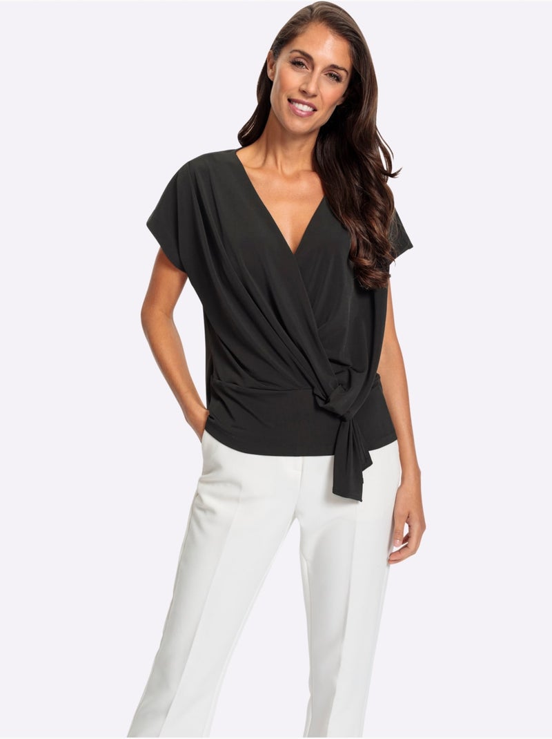 T-shirt Cache-cœur Superbe Aspect Cache-cœur - Taille Standard - Helline Noir - Kiabi