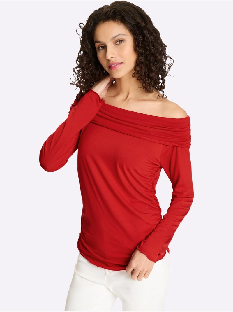 T-shirt Carmen Qualité Viscose Douce - Taille Standard - Helline Rouge - Kiabi