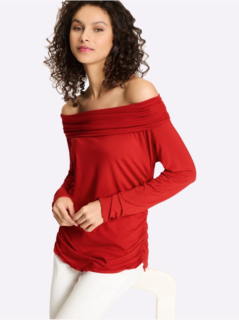 T-shirt Carmen Qualité Viscose Douce - Taille Standard - Helline Rouge - Kiabi