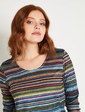 T-shirt chaud rayé col rond manches longues