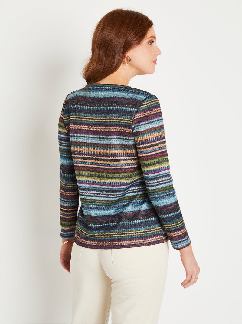 T-shirt chaud rayé col rond manches longues Bleu Violet clair - Kiabi