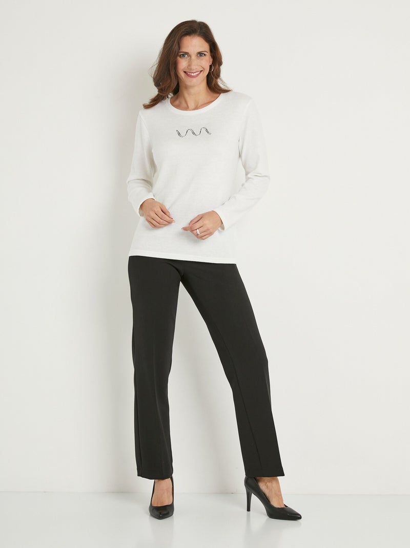T-shirt chaud uni manches longues clous et rivets Ecru - Kiabi