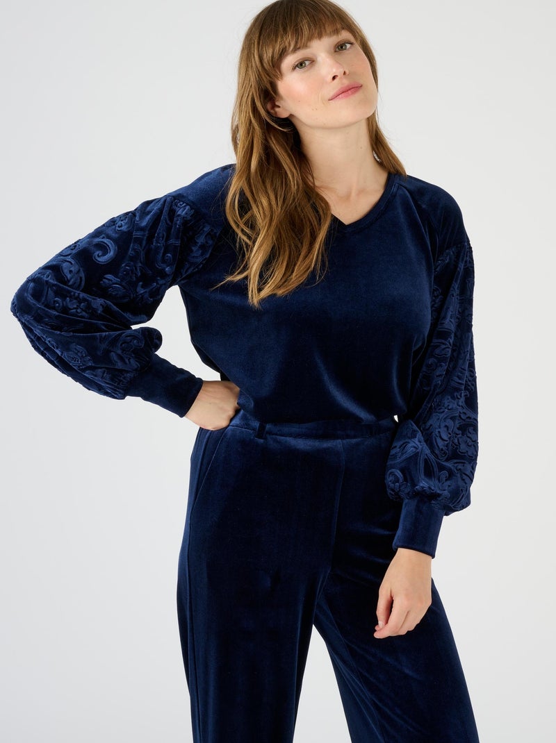 T-shirt chic en maille velours - Damart Bleu marine - Kiabi