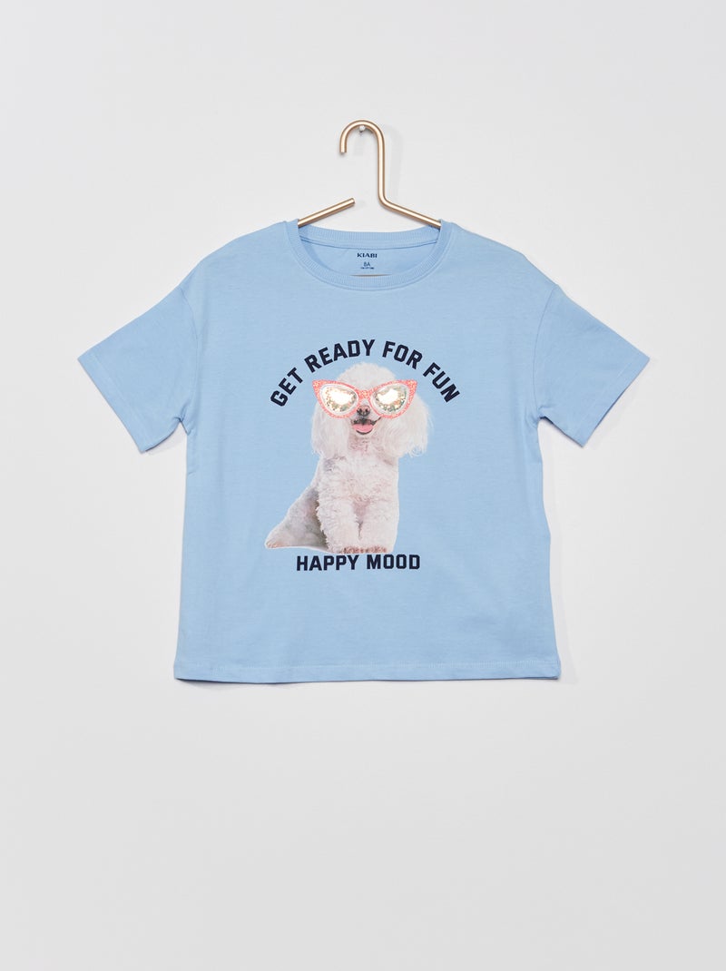 T-shirt 'chien' à col rond Bleu - Kiabi