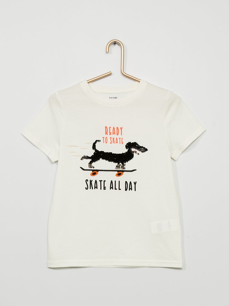 T-shirt 'chien' à sequins réversibles écru - Kiabi