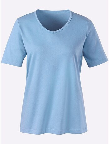 T-shirt classique avec col en v et manches courtes - taille standard - moda vilona