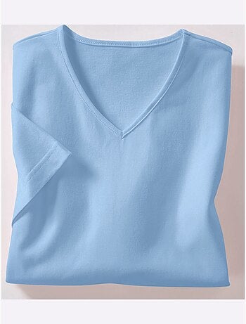 T-shirt classique avec col en v et manches courtes - taille standard - moda vilona