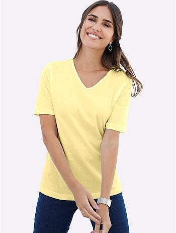 T-shirt classique avec col en V et manches courtes - Taille standard - Moda Vilona