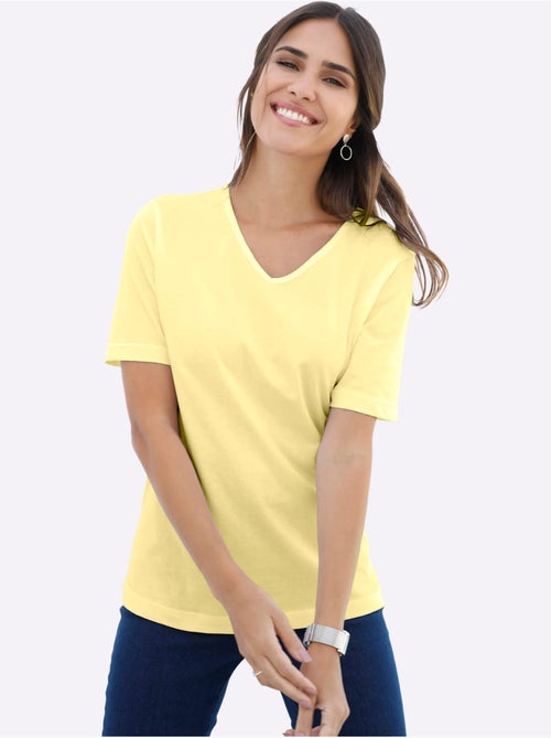 T-shirt classique à col V avec manches courtes en coton - Taille standard - Moda Vilona - Kiabi