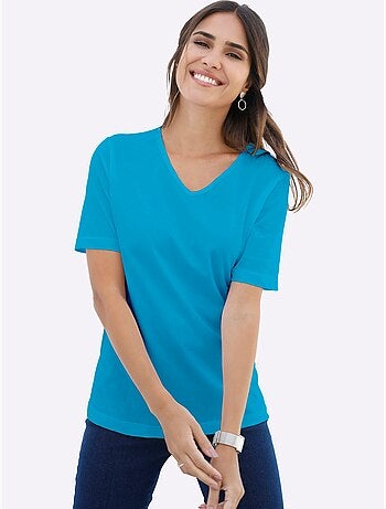 T-shirt classique avec col en V et manches courtes - Taille standard - Moda Vilona